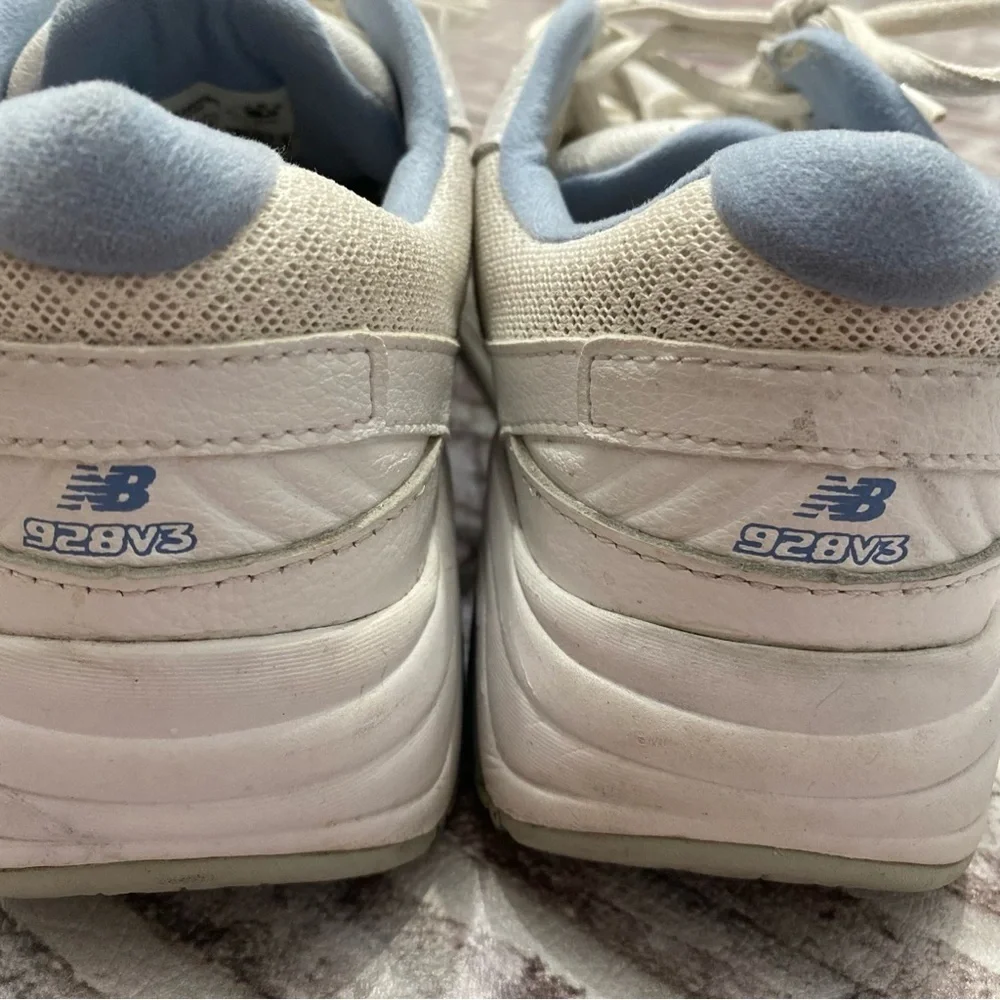 New Balance 928v3 Size 7.5 White Leather Blue ‎ Comfort Walking Shoes MW928WB3